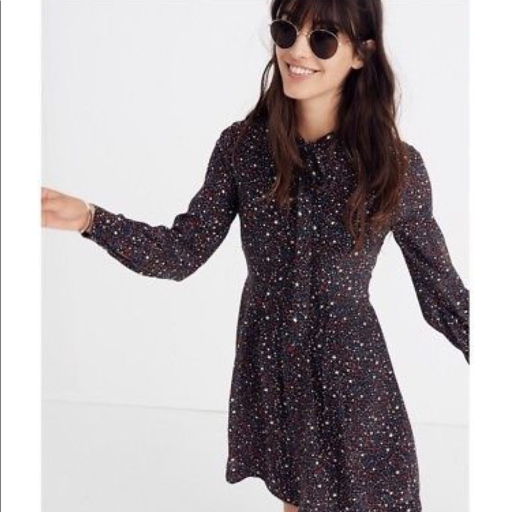 Madewell tie-neck dress in starry night